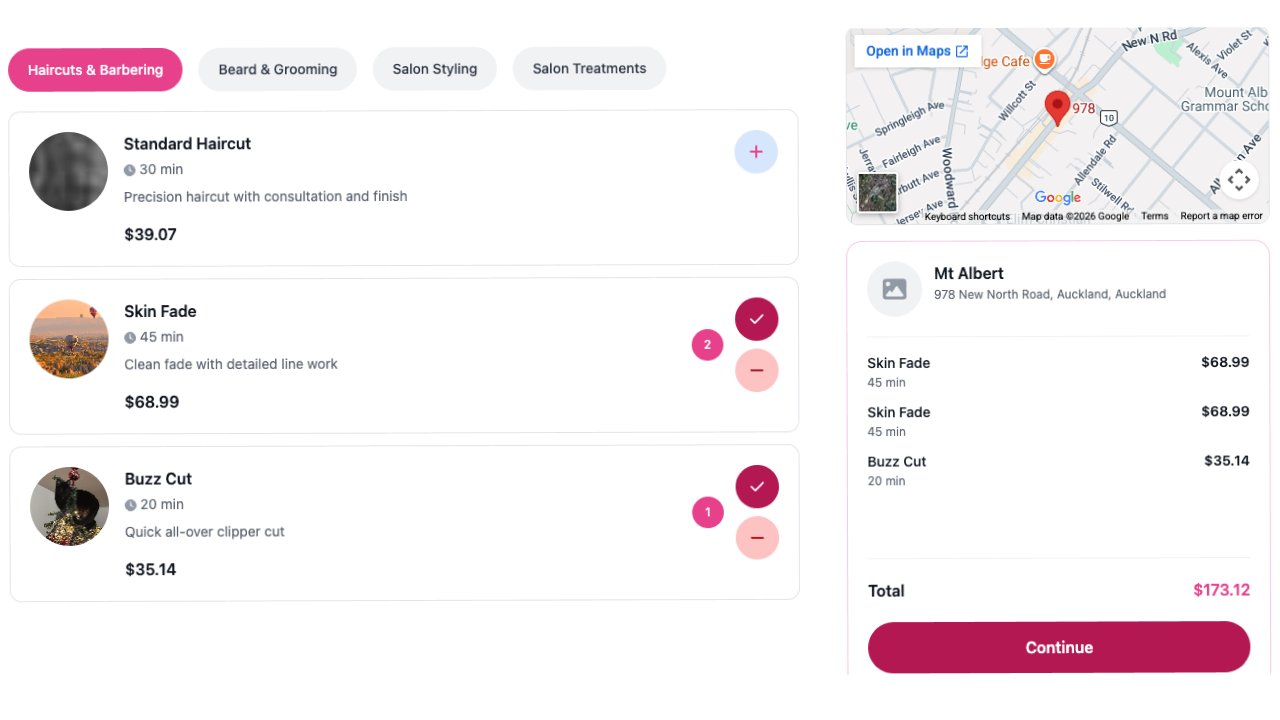 Online booking flow on mobile
