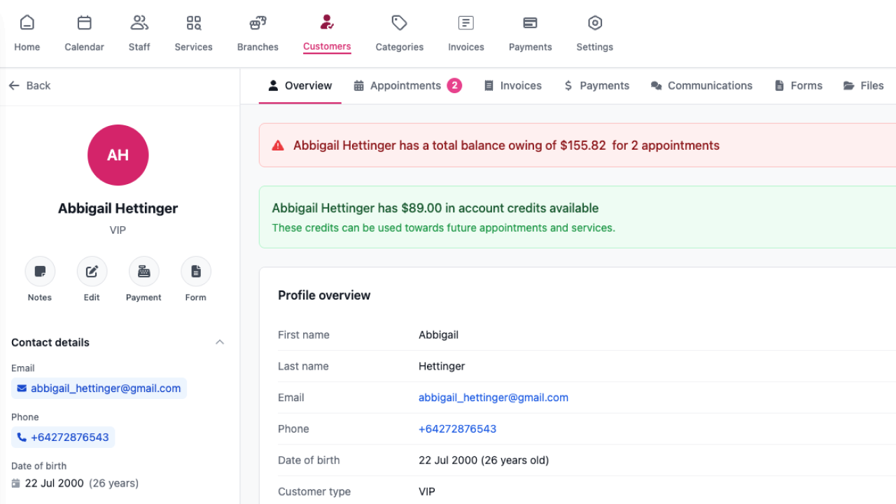 Client profile and history