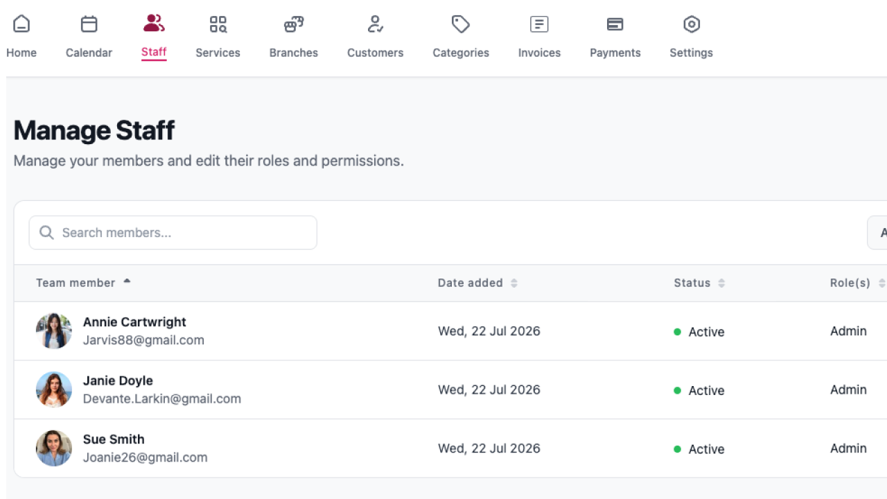 Staff roles and permissions
